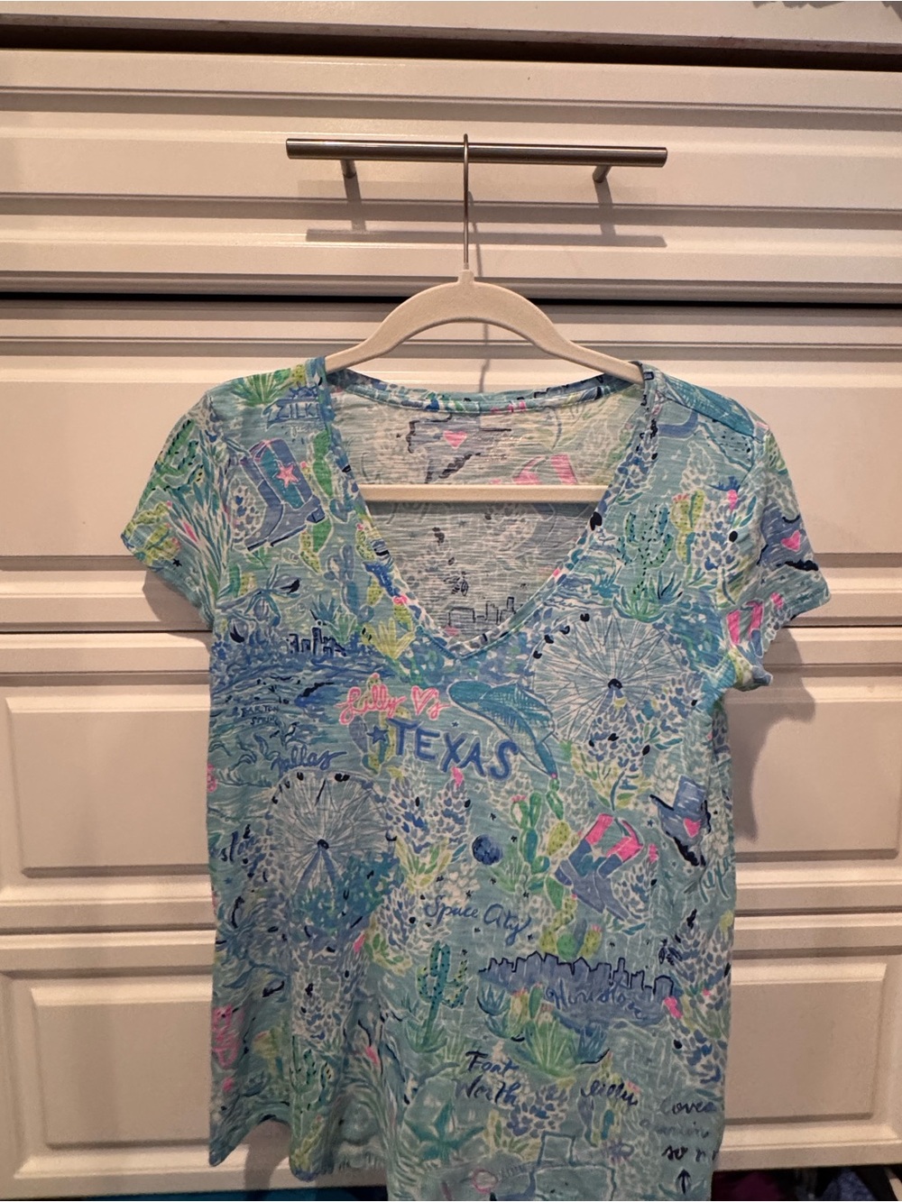 Lilly Pulitzer Aqua Multi Short Sleeve V-Neck Tee